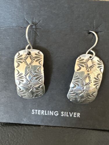 Navajo Sterling Silver Stamped Earrings | Authentic Native American Handmade | 15939