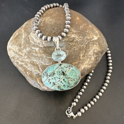 Navajo Dry Creek Turquoise Topaz Pendant Necklace | Sterling Silver | Authentic Native American Handmade | 16442