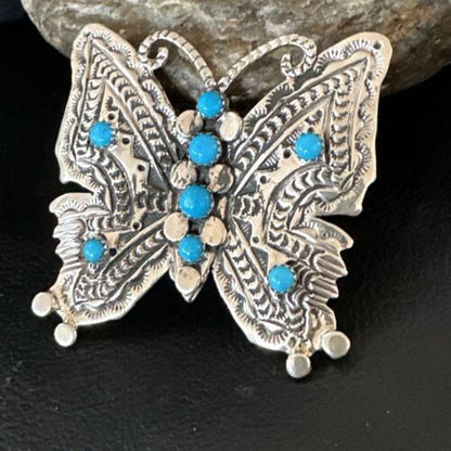 Navajo Turquoise Butterfly Ring | Authentic Native American Sterling Silver | Multi-Stone | Sz 8 | 16170 - Masha USA