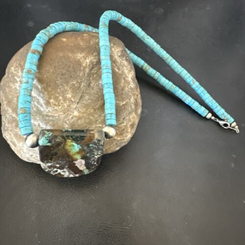 Navajo SpiderWeb Turquoise Heishi Pearls Necklace | Sterling Silver | 20" | Authentic Native American Handmade | 17095