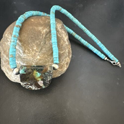 Navajo SpiderWeb Turquoise Heishi Pearls Necklace | Sterling Silver | 20" | Authentic Native American Handmade | 17095
