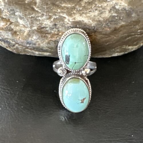 Navajo Blue Dry Creek Turquoise Multi-Stone Ring | Authentic Native American Sterling Silver | Sz 9.5 | 16737