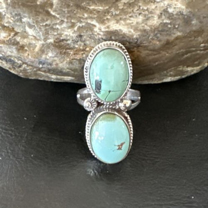 Navajo Blue Dry Creek Turquoise Multi-Stone Ring | Authentic Native American Sterling Silver | Sz 9.5 | 16737