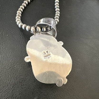 Men's Spiderweb Turquoise Pendant | Navajo Pearls Sterling Silver Necklace | Authentic Native American Handmade | 17067
