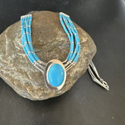 Navajo Green Turquoise Pendant Heishi Necklace| 5-Strand Sterling Silver | 18" | Authentic Native American Handmade | 17177
