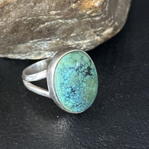 Navajo Green Turquoise Ring | Sterling Silver | Sz 8 | Authentic Native American Handmade | 14751