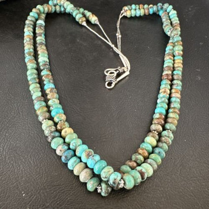 Navajo Blue Green Turquoise Heishi Bead Necklace | Sterling Silver | 6mm | Authentic Native American Handmade | 14359 - Masha USA