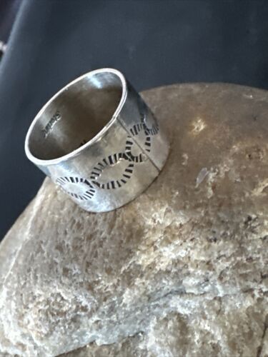 Navajo Stamped Wide Band Ring | Sterling Silver | Sz 7 | Authentic Native American Handmade | 14999 - Masha USA