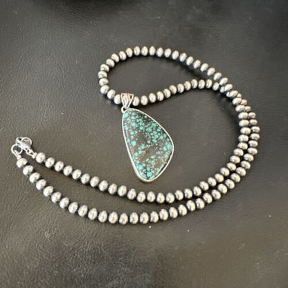 Men's Navajo Blue Spiderweb Turquoise Pendant Necklace | Sterling Silver | Authentic Native American Handmade | 16227