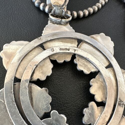 Navajo Men's Blue Turquoise Naja Pendant Necklace | Sterling Silver Pearls | Authentic Native American | 16404