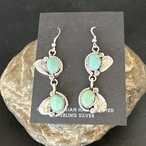 Navajo Blue Turquoise Dangle Earrings | Sterling Silver | 1.5" | Authentic Native American Handmade | 17384