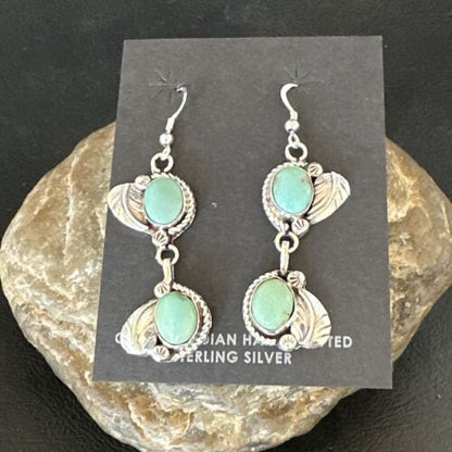 Navajo Blue Turquoise Dangle Earrings | Sterling Silver | 1.5" | Authentic Native American Handmade | 17384