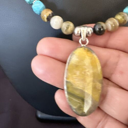 Men's BumbleBee Jasper Pendant Necklace | Navajo Pearls | Sterling Silver | Authentic Native American Handmade | 16876
