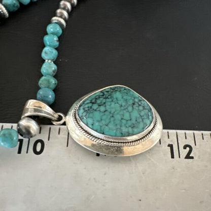 Men's Blue Spiderweb Turquoise Pendant Necklace | Navajo Sterling Silver | Authentic Native American Handmade | 17085