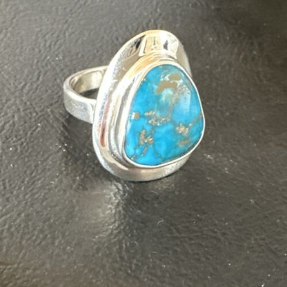 Navajo Blue Kingman Turquoise Ring | Sterling Silver | Sz 9 | Authentic Native American Handmade | 16587