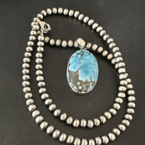 Navajo Blue Spiderweb Turquoise Pendant Necklace | Sterling Silver | Authentic Native American Handmade | 17018