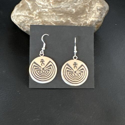 Hopi Man in the Maze Dangle Earrings | Sterling Silver | Authentic Native American Handmade | 16842