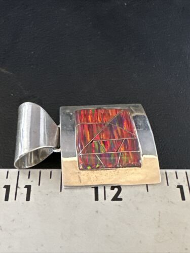Men's Women's Red Opal Inlay Pendant | Navajo Sterling Silver | Authentic Native American Handmade | 15182