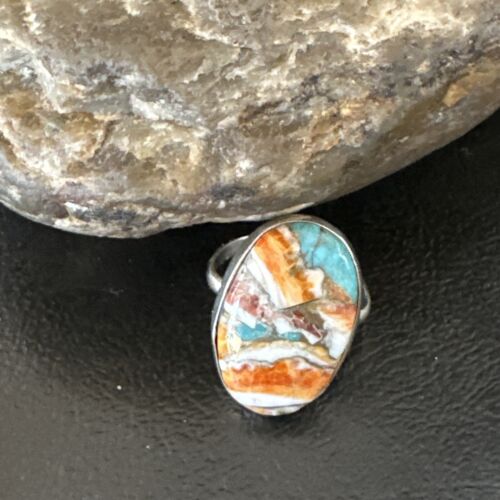 Navajo Turquoise Spiny Oyster Ring | Sterling Silver | Sz 8 | Authentic Native American Handmade | 16614