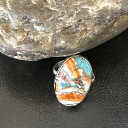 Navajo Turquoise Spiny Oyster Ring | Sterling Silver | Sz 8 | Authentic Native American Handmade | 16614