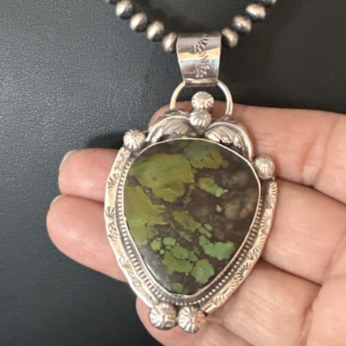 Navajo Green Turquoise Necklace | Sterling Silver | Authentic Native American Handmade | 15038