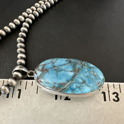Navajo Blue Spiderweb Turquoise Pendant Necklace | Sterling Silver | Authentic Native American Handmade | 17020