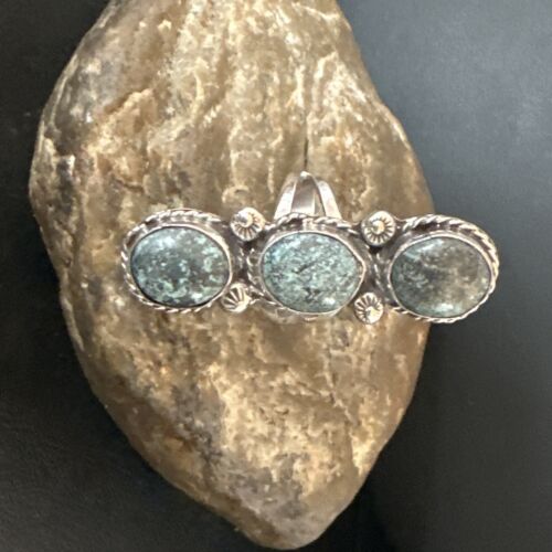 Navajo Blue Spiderweb Turquoise Multi-Stone Ring | Authentic Native American Sterling Silver | Sz 9 | 16705