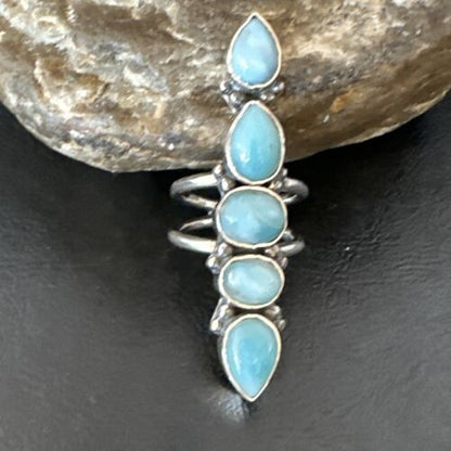 Navajo Blue Larimar Multi-Stone Ring | Authentic Native American Sterling Silver | Multi-Stone | Sz 8.5 | 15970