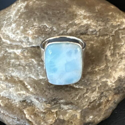 Navajo Blue Larimar Ring | Sterling Silver | Sz 7 | Authentic Native American Handmade | 17655