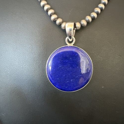 Navajo Blue Lapis Pendant with Pearls | Sterling Silver Necklace | 20" | Authentic Native American Handmade | 16660