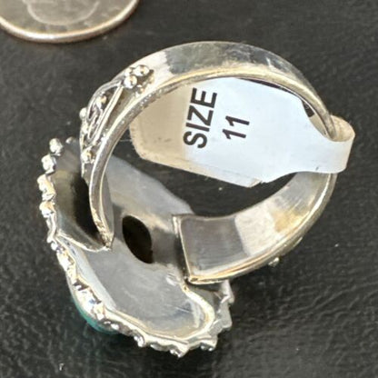 Navajo Green Turquoise Ring | Sterling Silver | Sz 11 | Authentic Native American Handmade | 15507