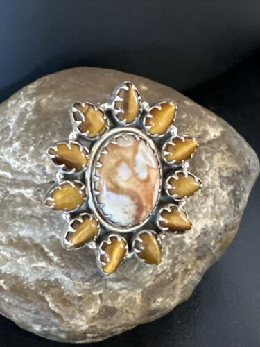 Navajo Coffee Tiger's Eye Cluster Ring | Authentic Native American Sterling Silver | Multi-Stone | Sz 9 | 15183