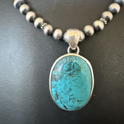 Men's Navajo Blue Spiderweb Turquoise Pendant Necklace | Sterling Silver | Authentic Native American Handmade | 16243 - Masha USA
