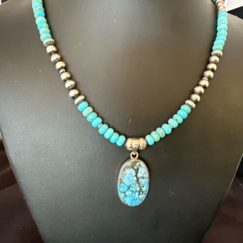 Navajo Men's Blue Spiderweb Turquoise Pendant Necklace | Sterling Silver | Authentic Native American Handmade | 17115 - Masha USA