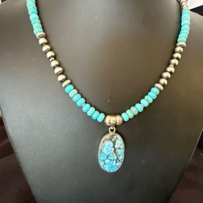 Navajo Men's Blue Spiderweb Turquoise Pendant Necklace | Sterling Silver | Authentic Native American Handmade | 17115 - Masha USA
