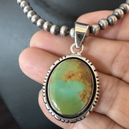 Navajo Green Gaspeite Pendant Necklace | Sterling Silver | Authentic Native American Handmade | 16363
