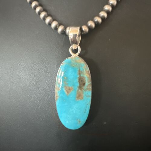 Navajo Blue Kingman Turquoise Pendant Necklace | Sterling Silver | 20" | Authentic Native American Handmade | 16693