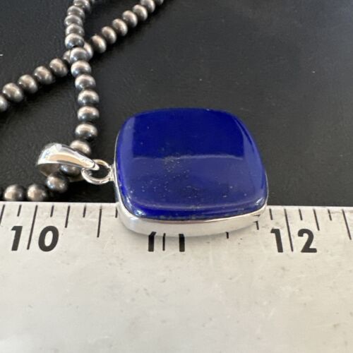 Navajo Blue Lapis Pendant with Pearls | Sterling Silver Necklace | 20" | Authentic Native American Handmade | 16664