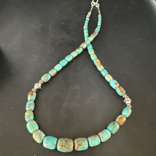 Navajo Blue Turquoise Graduated Necklace | Sterling Silver | Authentic Native American | 18" | 15268
