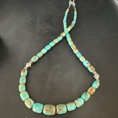 Navajo Blue Turquoise Graduated Necklace | Sterling Silver | Authentic Native American | 18" | 15268