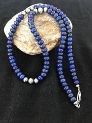 Pueblo Sterling Silver Navajo Lapis Men's Necklace | 22" | Authentic Native American Handmade | 15075