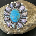 Navajo Cluster Blue Kingman Turquoise Charoite Ring | Authentic Native American Sterling Silver | Multi-Stone | Sz 9.5 | 17178