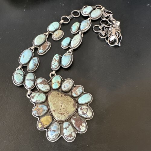 Navajo Blue Golden Hills Turquoise Lariat Necklace Pendant | Sterling Silver | Native American Handmade | 16182