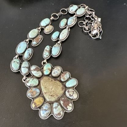 Navajo Blue Golden Hills Turquoise Lariat Necklace Pendant | Sterling Silver | Native American Handmade | 16182