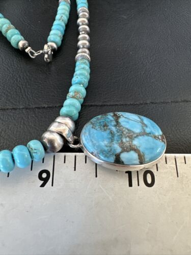 Navajo Men's Blue Spiderweb Turquoise Pendant Necklace | Sterling Silver | Authentic Native American Handmade | 17116