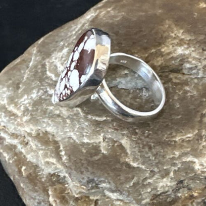 Women's Wild Horse Turquoise Ring | Navajo Sterling Silver | Sz 8 Adjustable | Authentic Native American Handmade | 15555