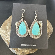 Navajo Blue Kingman Turquoise Dangle Earrings | Sterling Silver | Authentic Native American Handmade | 17373