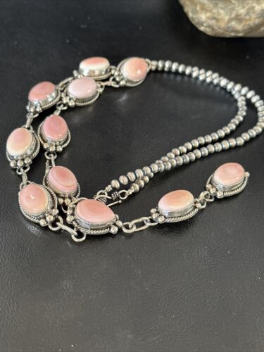Navajo Pink Conch Lariat Necklace | Sterling Silver Pendant | 30" | Authentic Native American Handmade | 15871