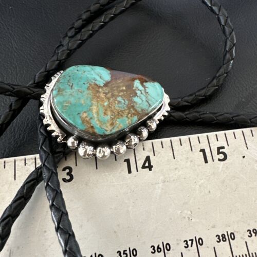 Men's Blue Turquoise #8 Bolo Tie | Navajo Sterling Silver | Authentic Native American Handmade | 16810