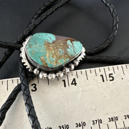 Men's Blue Turquoise #8 Bolo Tie | Navajo Sterling Silver | Authentic Native American Handmade | 16810